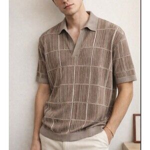 Abercrombie & Fitch Men’s Brown Striped Short Sleeve Knit Polo Shirt XL